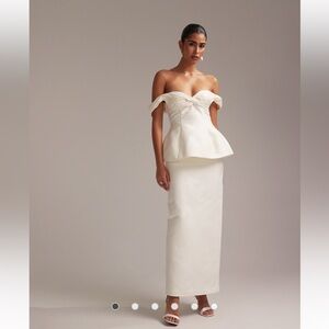 ASOS DESIGN ruched off shoulder structured midaxi wedding dress in ivory